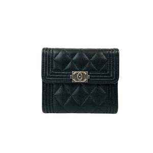 CHANEL Black Caviar Leather Logo Wallet